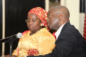 Lagos State Governor, Mr. Babatunde Fashola SAN (right) with the Secretary to the State Government, Dr (Mrs) Oluranti Adebule (left)  during the the Year 2013 third Quarter Budget Performance Appraisal at the Lagos House, Ikeja on Thursday, 17 October, 2013.