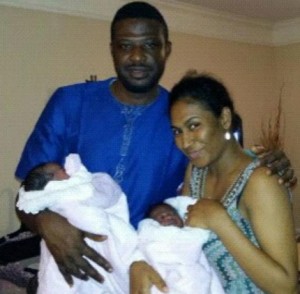 With hubby and twins