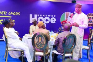 L-R: Federal House of Representatives Elects, Hon Wale Raji; Speakership Aspirant, Hon Tajudeen Abbas; Lagos State Governor, Mr Babajide Sanwo-Olu; Deputy Speakership Aspirant, Hon Benjamin Kalu; Leader of the Joint Task team, Hon Bello Kumo; Hon Jimi Benson and Chairman, APC Lagos, Hon Cornelius Ojelabi